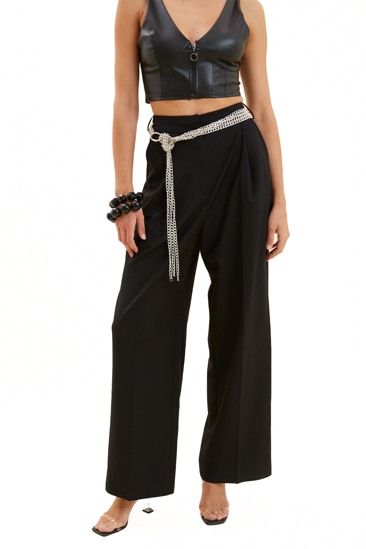 Pleated Trousers with Chain Belt