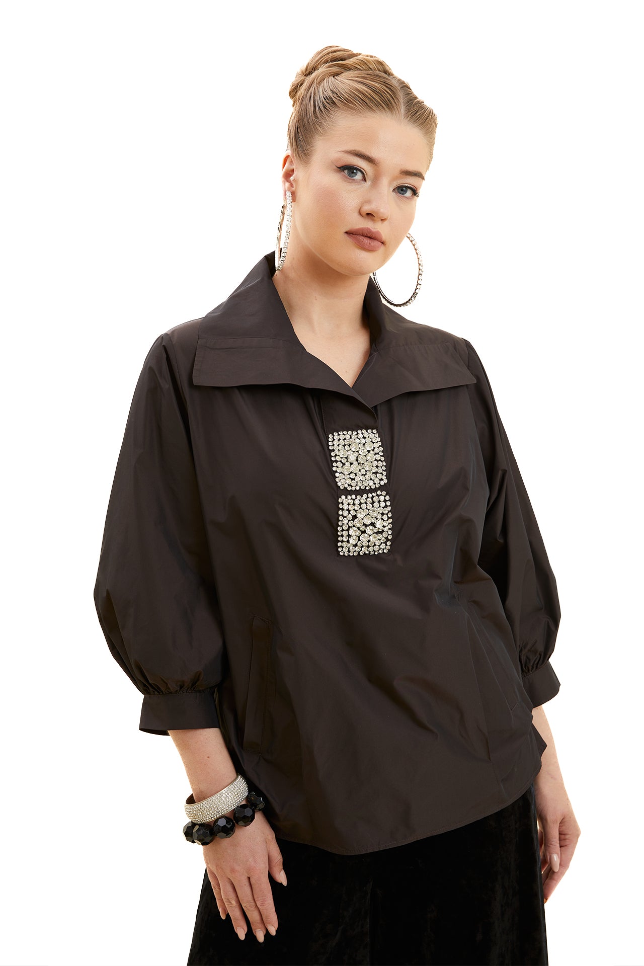 Embroidered Taffeta Blouse