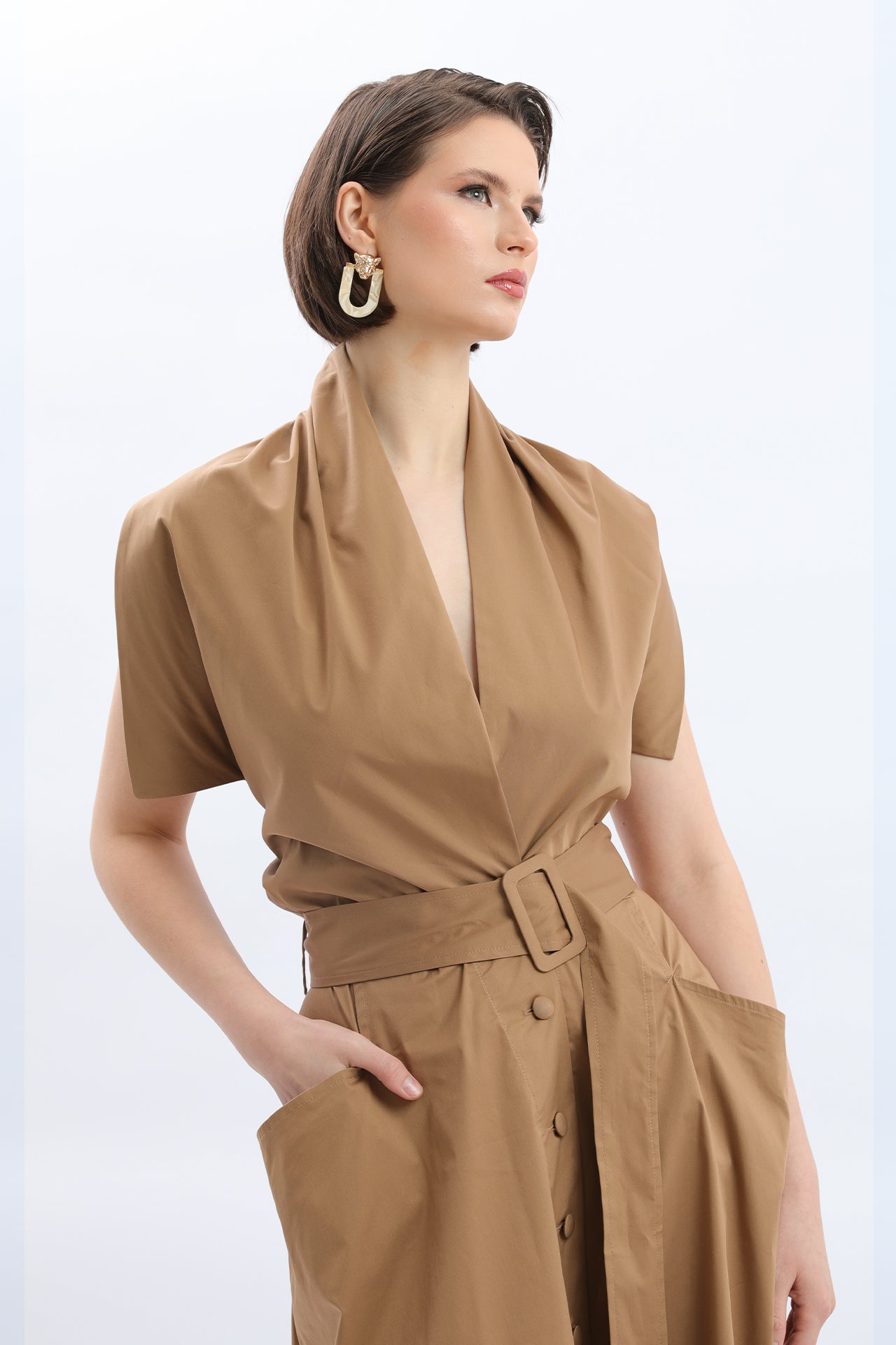 Avant-Garde Draped Neck Midi/Maxi Dress