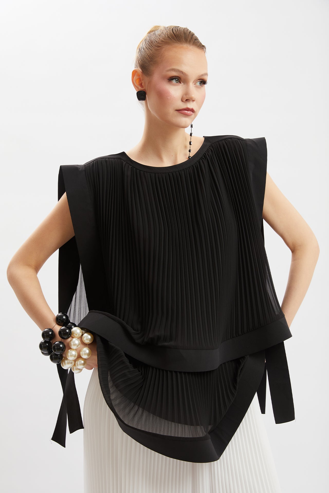 Avant-Garde Pleated Two-Piece Ensemble
