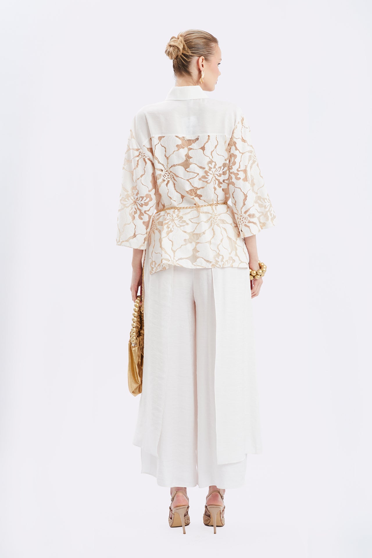 Floral Lace Shirt & Wide-Leg Pants Set