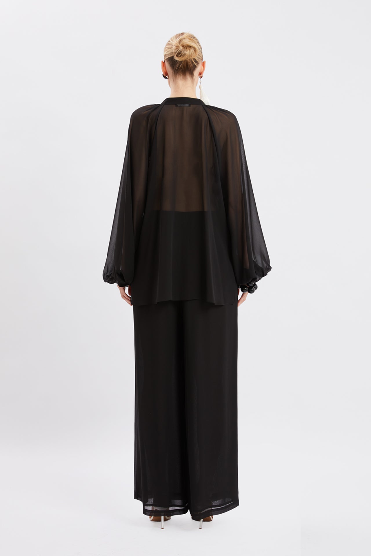 Chiffon Ruffled Blouse & Wide-Leg Pants Set