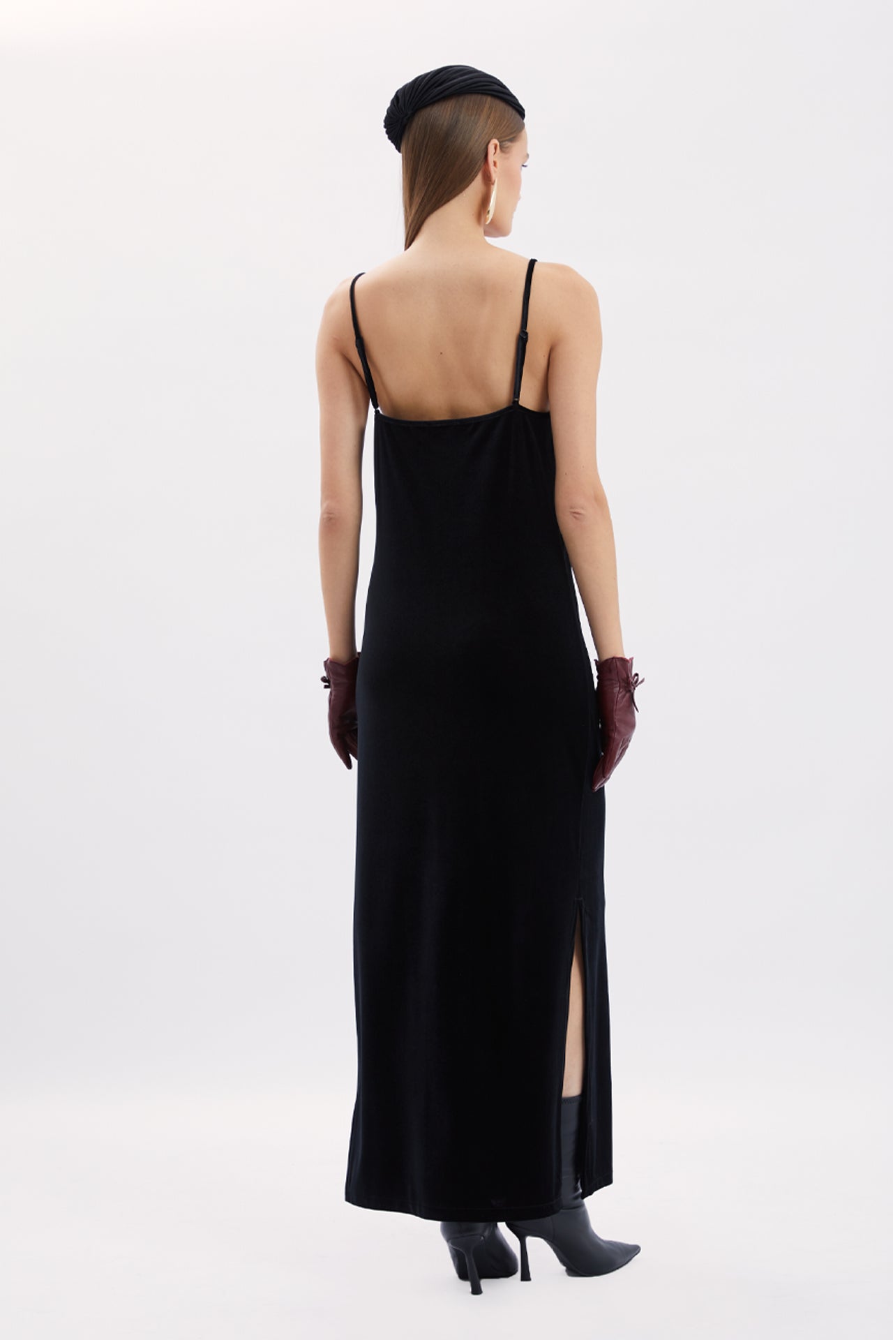 Velvet Strappy Dress with Slit Detail