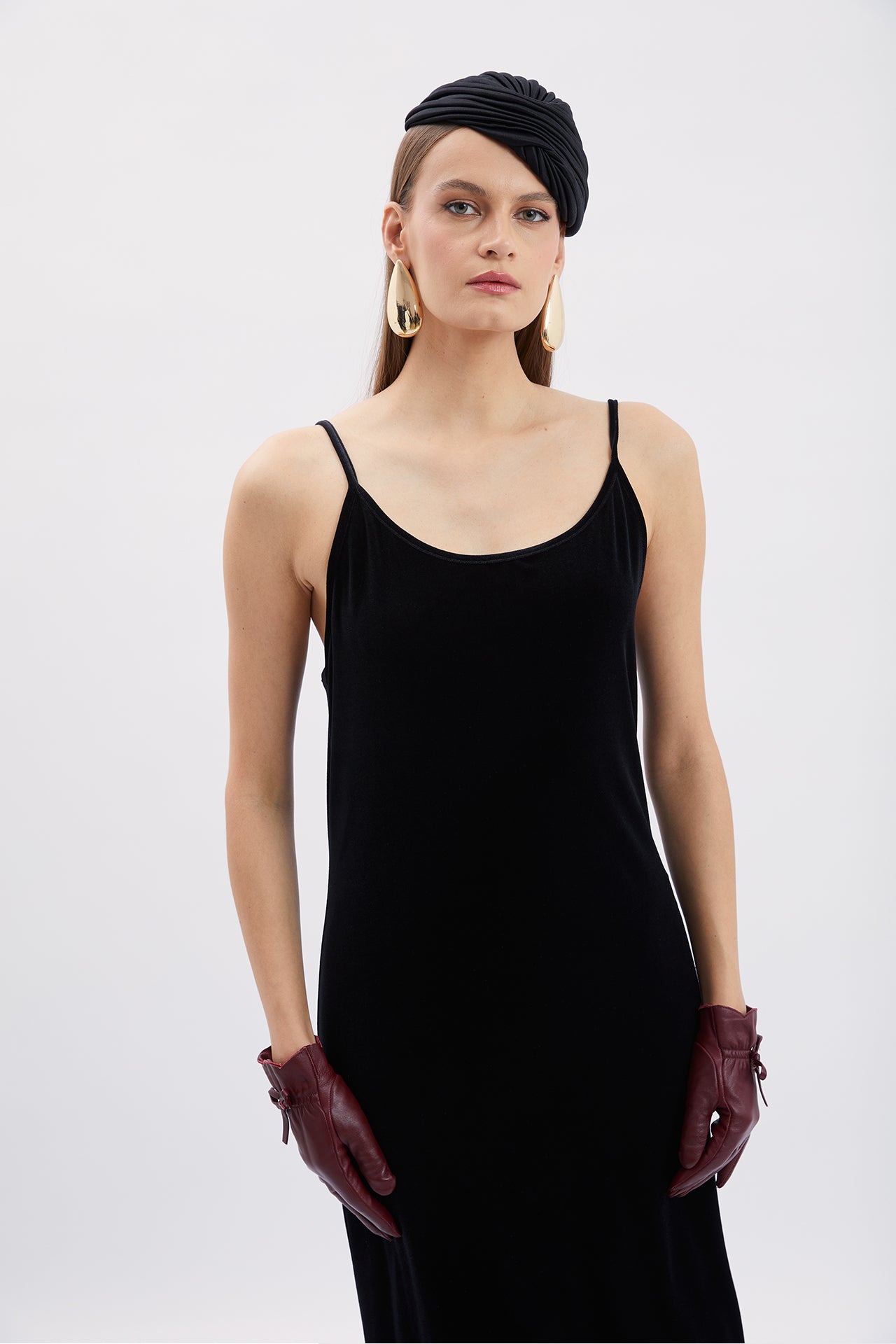 Velvet Strappy Dress with Slit Detail