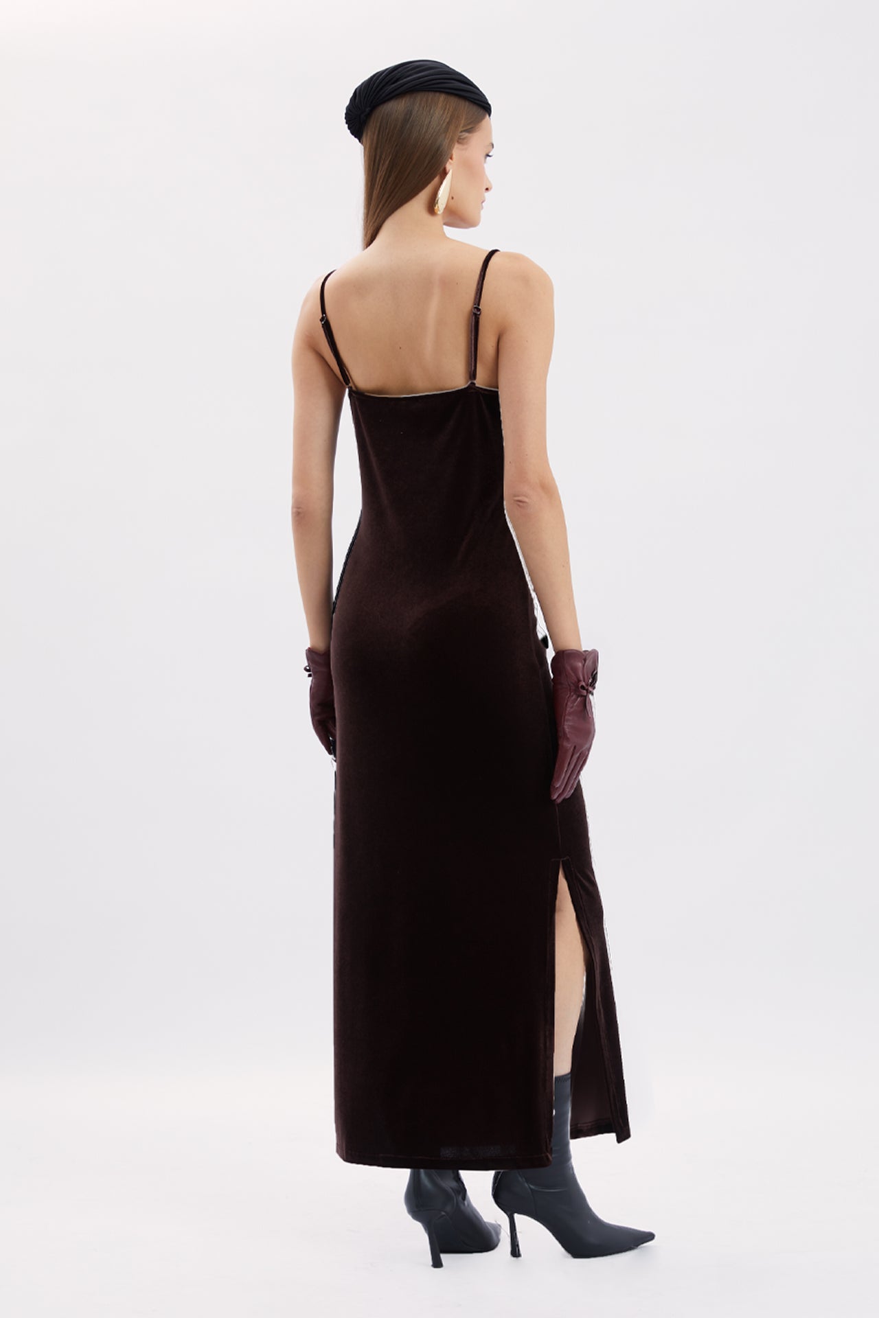 Velvet Strappy Dress with Slit Detail
