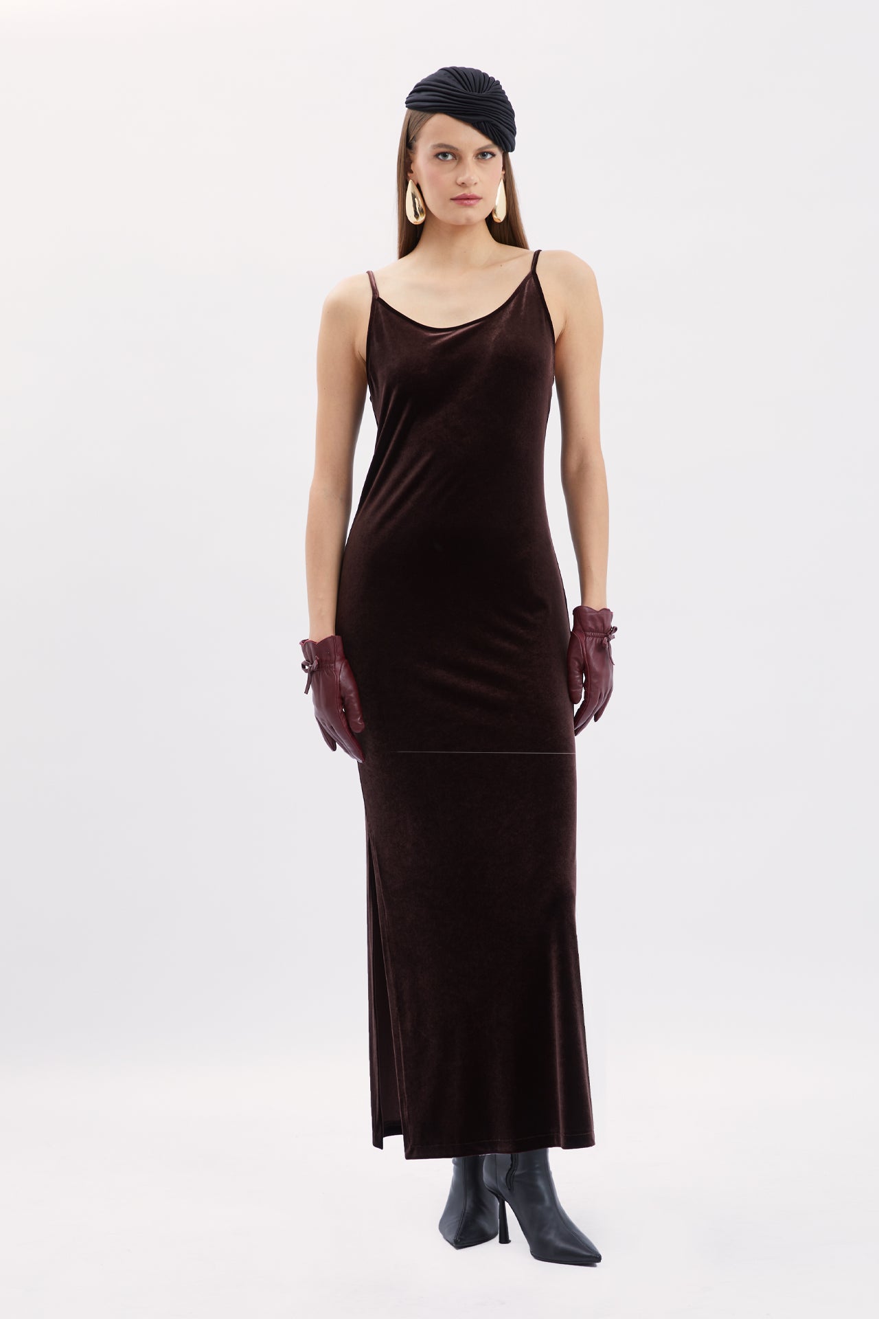 Velvet Strappy Dress with Slit Detail