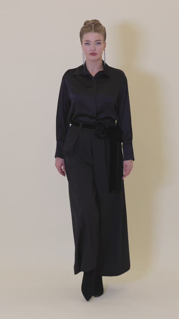 Wide-Leg Trousers with Belt Detail
