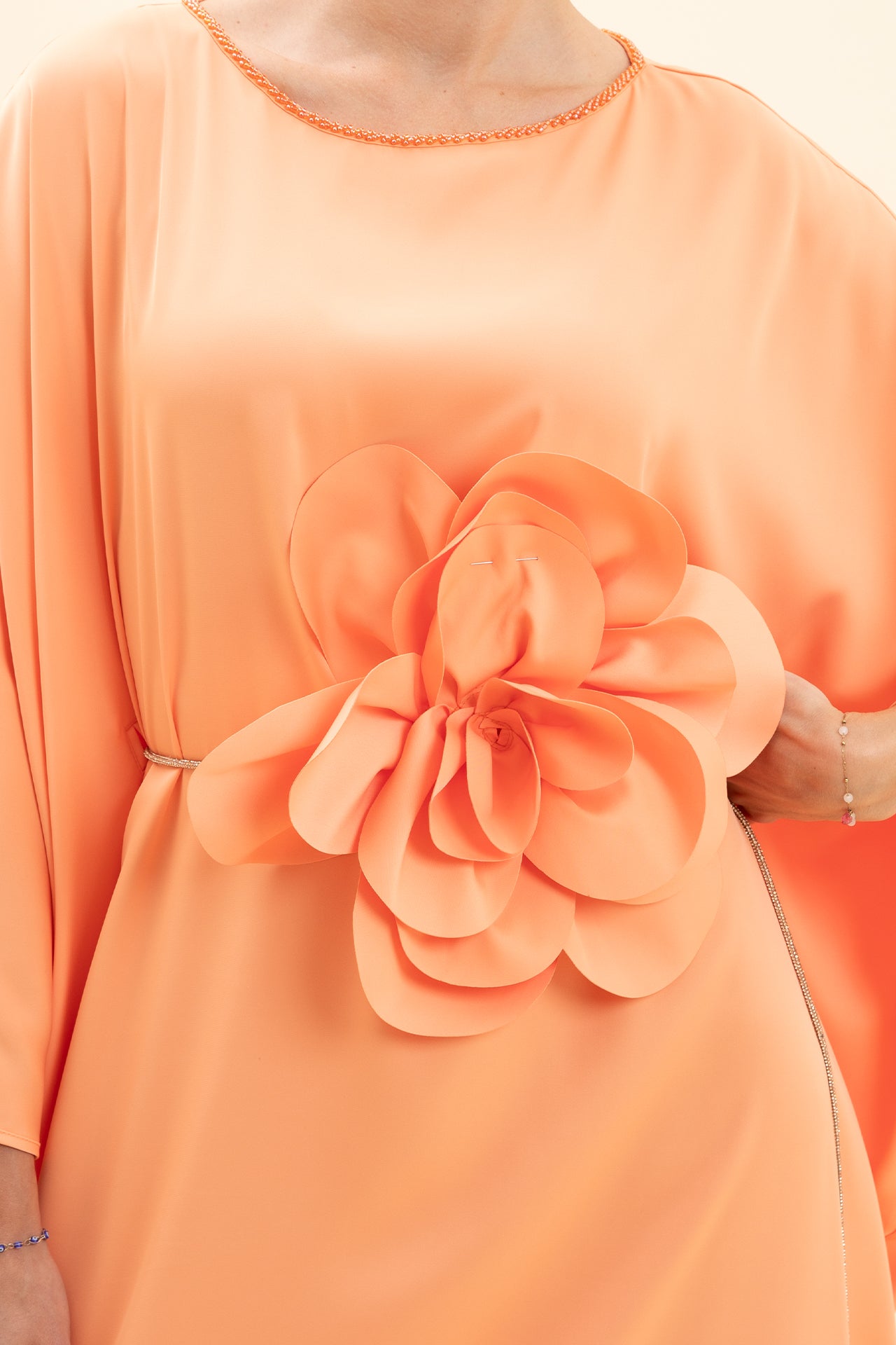 Dress with Floral Details and Ribbon Accessories